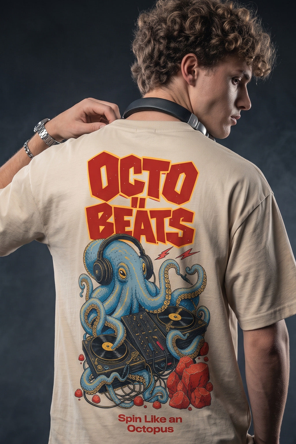 Octo Beats Swanwhite Oversized Printed T-shirt