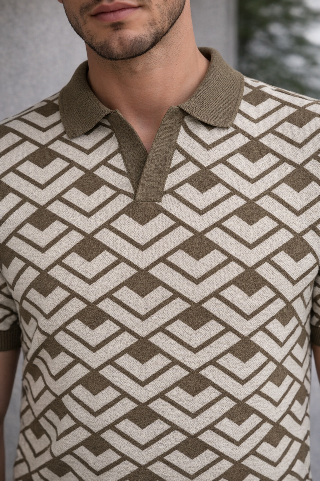 Heritage Taupe Brown Flatknit Textured Loose Fit Exclusive Polo T-Shirt