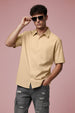 Beige Plain Regular Fit Half Sleeve Single Pocket Exclusive Shirt