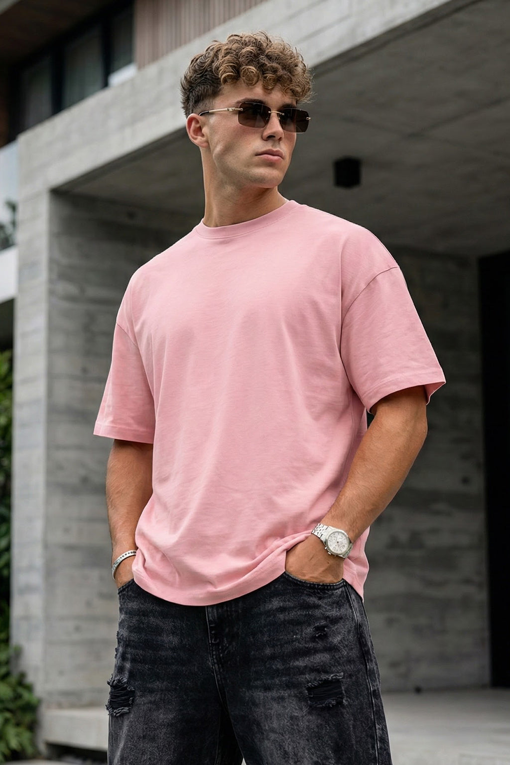 Pink Plain Oversized T-shirt