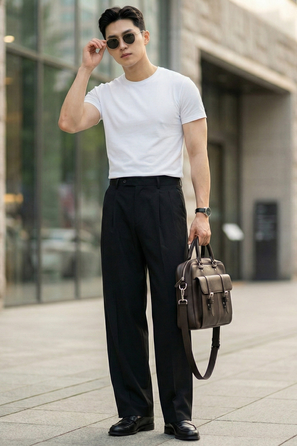 Black Tailored High-Waist Formal Wide-Leg Korean Pant