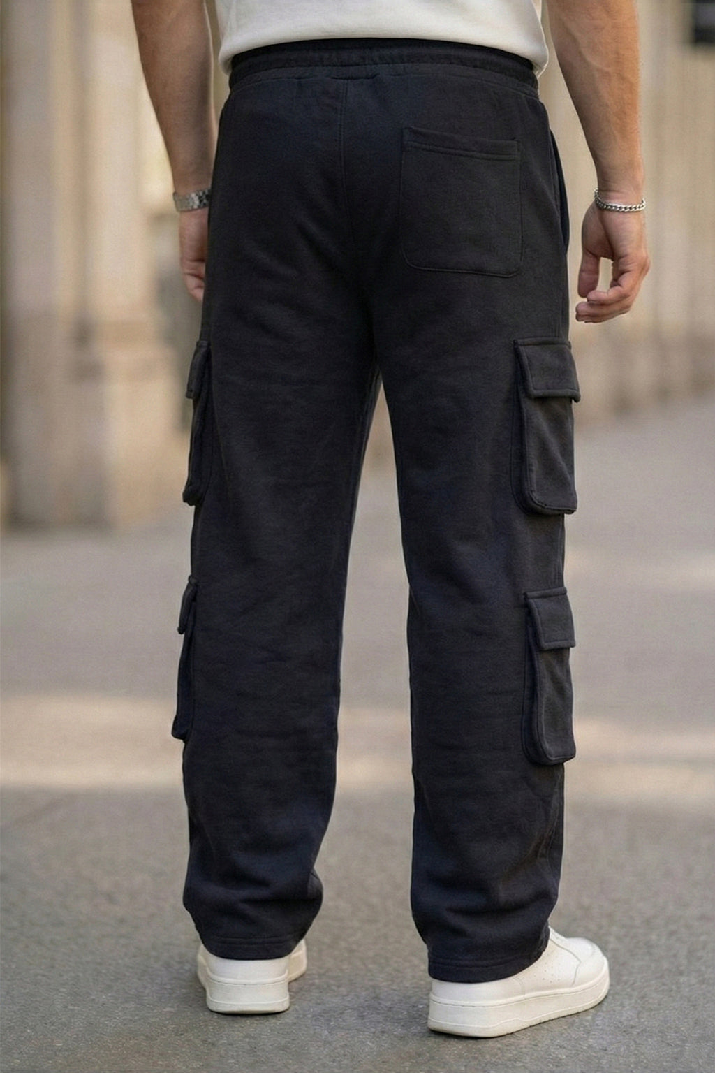Black 6 Pocket Baggy Fit Exclusive Knitted Cargo Pant