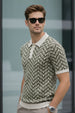 Monarch Pattern White & Olive Flatknit Textured Regular Fit Exclusive Polo T-Shirt
