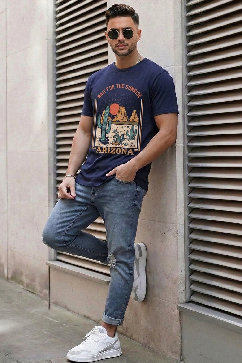 Arizona Navy Regular Fit Printed T-shirt