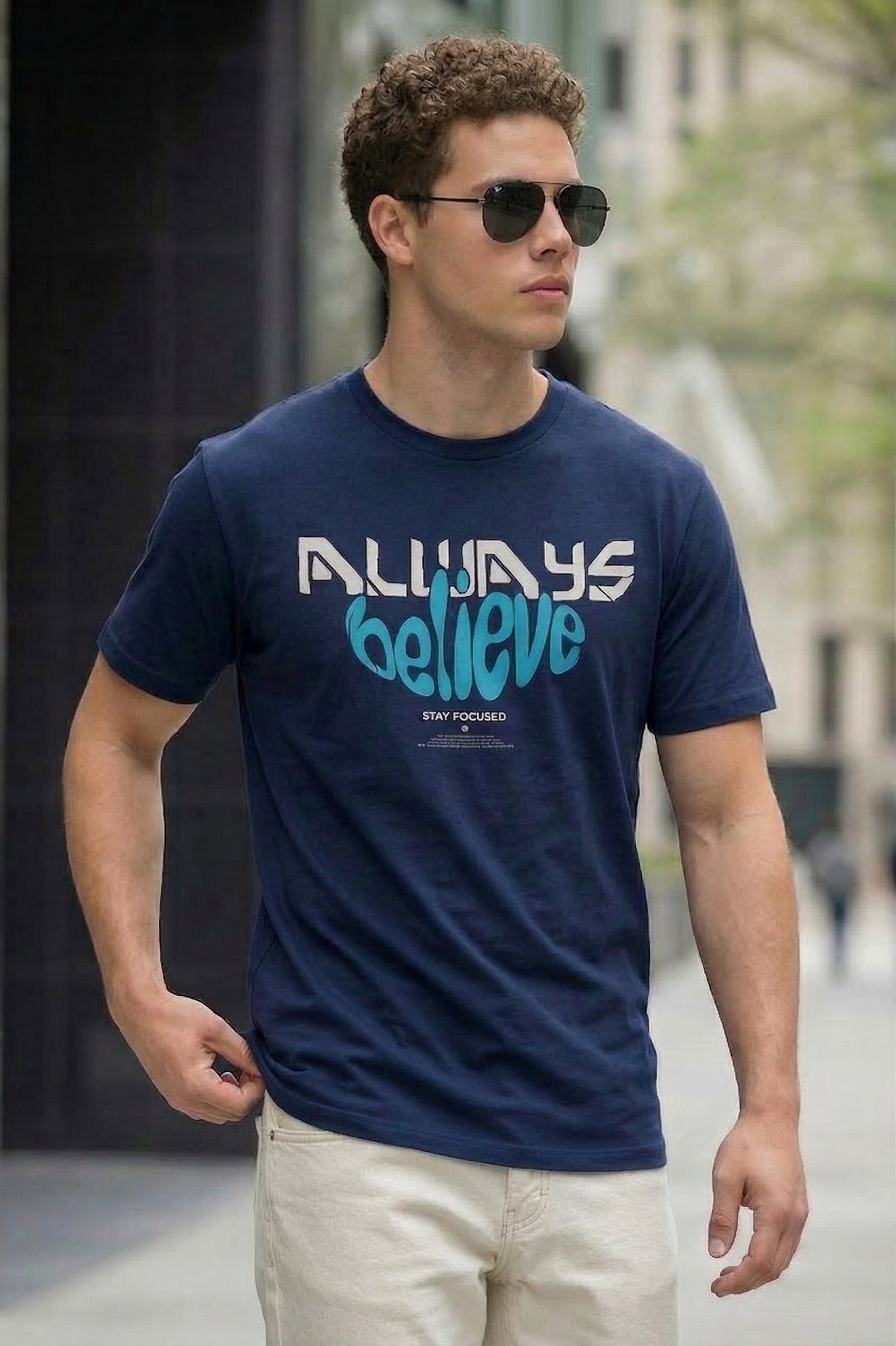 Always Believe Navy Regular Fit Printed T-shirt