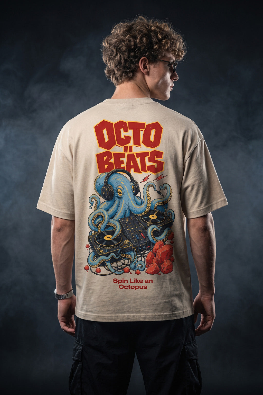 Octo Beats Swanwhite Oversized Printed T-shirt