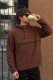 Veirdo Chocolate Oversized Plain Button-Neck Pullover Hoodie