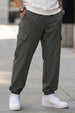 Charcoal Grey Solid Baggy Fit Cargo Joggers