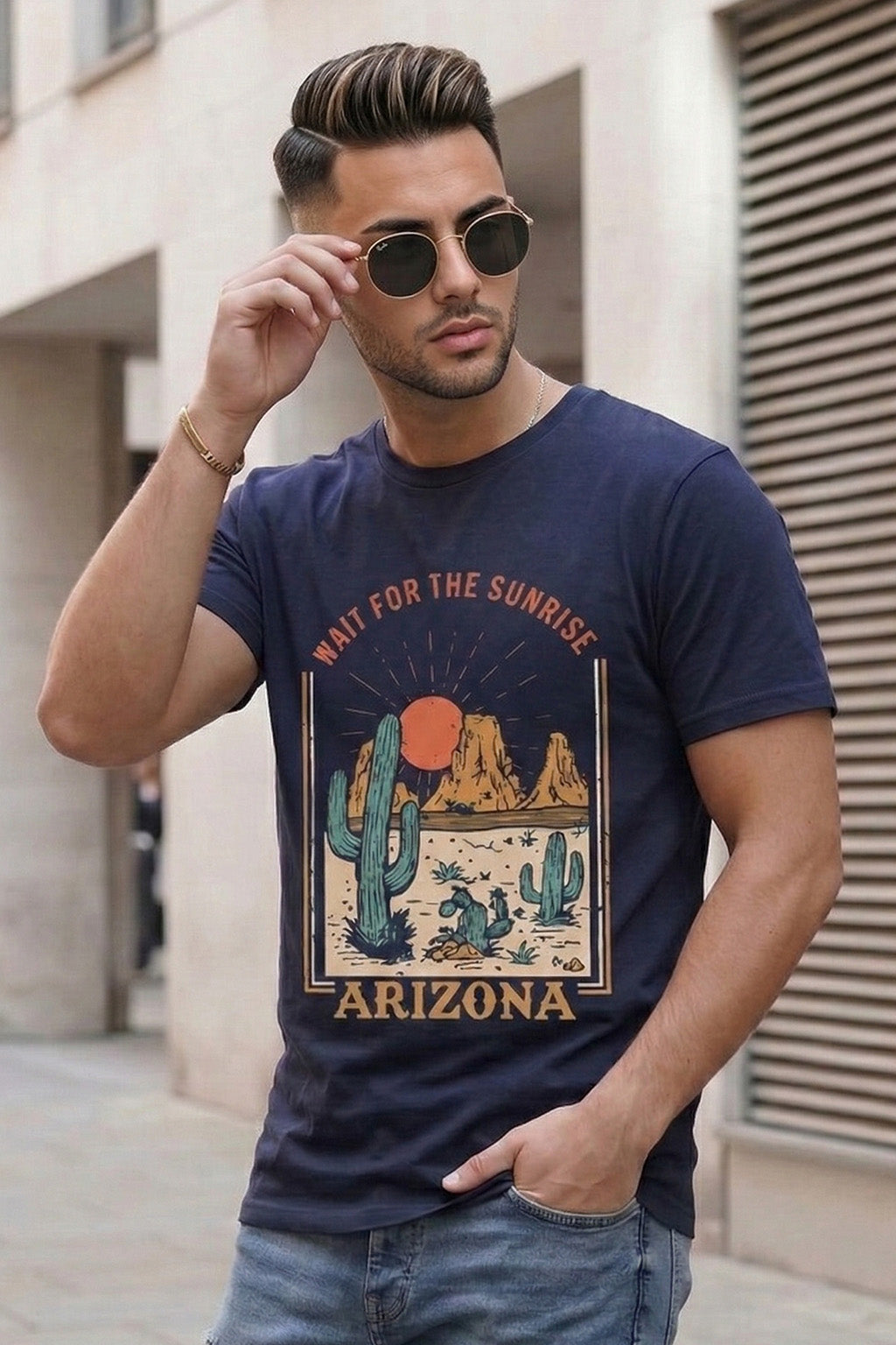 Arizona Navy Regular Fit Printed T-shirt