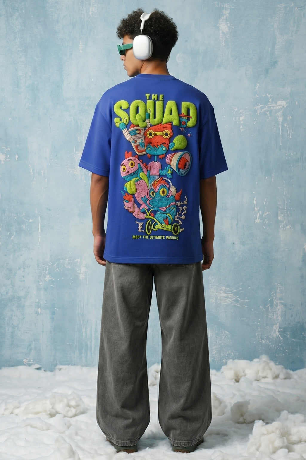 Squad Royal Blue Oversized Puff Printed Exclusive T-shirt