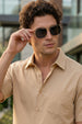 Beige Plain Regular Fit Half Sleeve Single Pocket Exclusive Shirt
