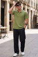 Mild Green Ribbed Flatknit Textured Regular Fit Exclusive Polo T-Shirt