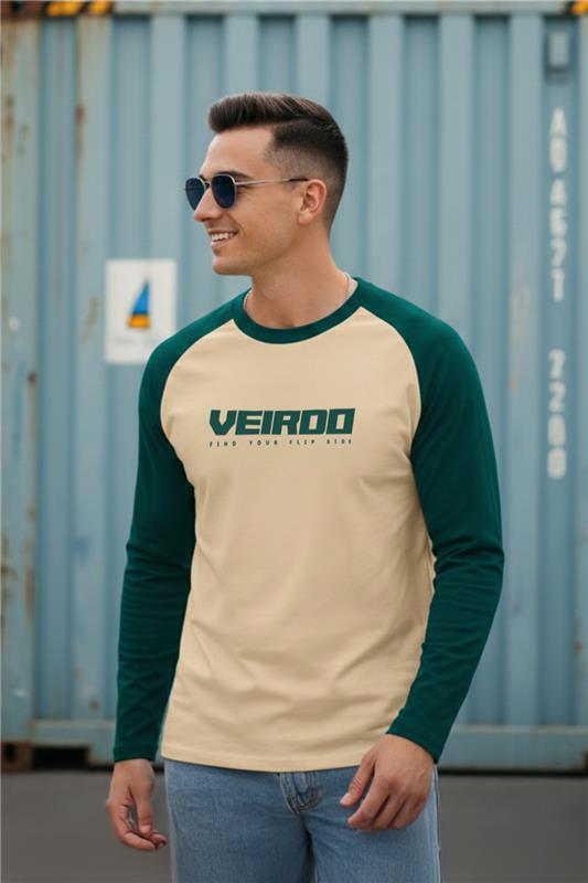 Veirdo Green & Swanwhite Raglan Full Sleeve Printed T-shirt