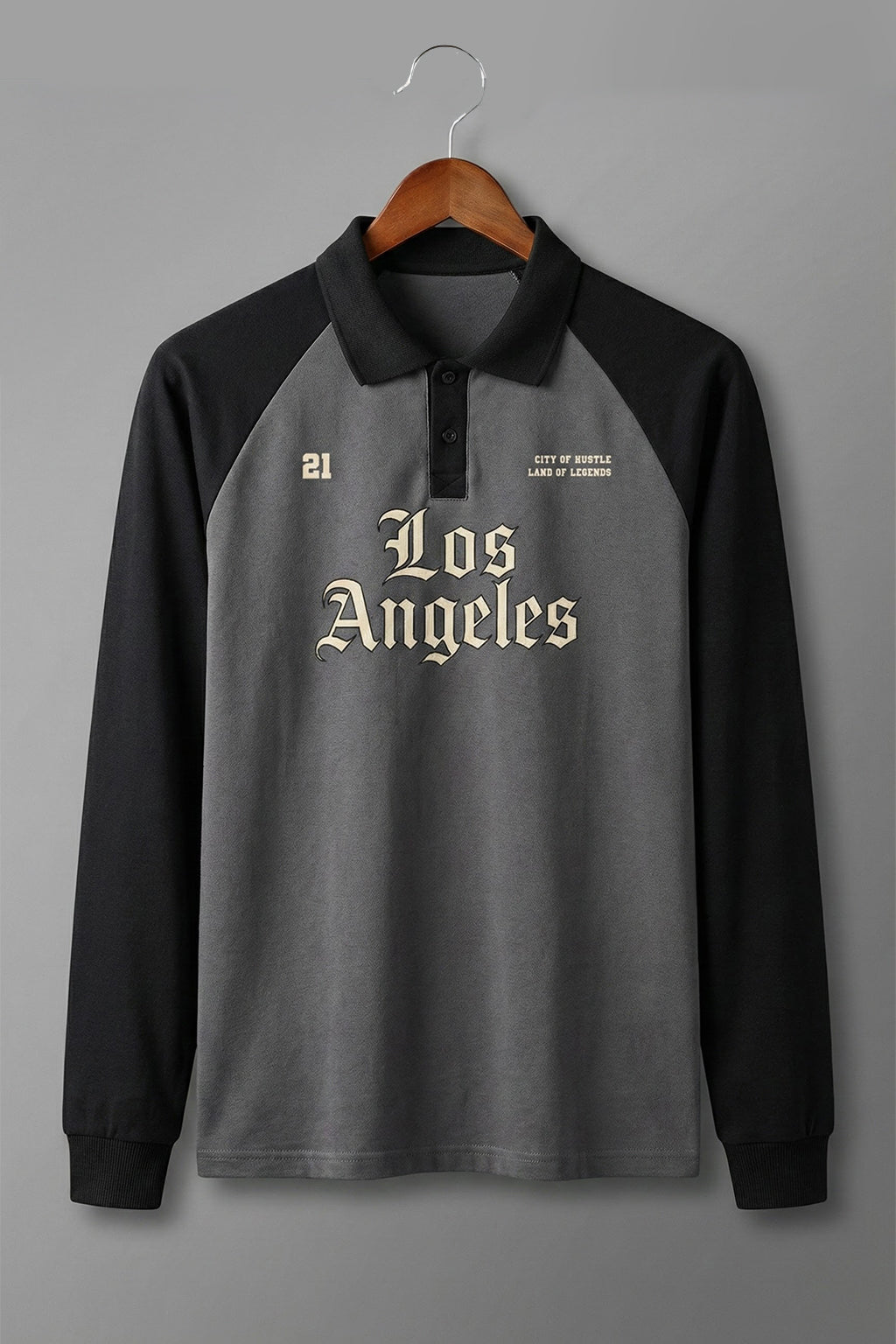Los Angeles Grey Oversized Full Sleeve Exclusive Polo T-shirt
