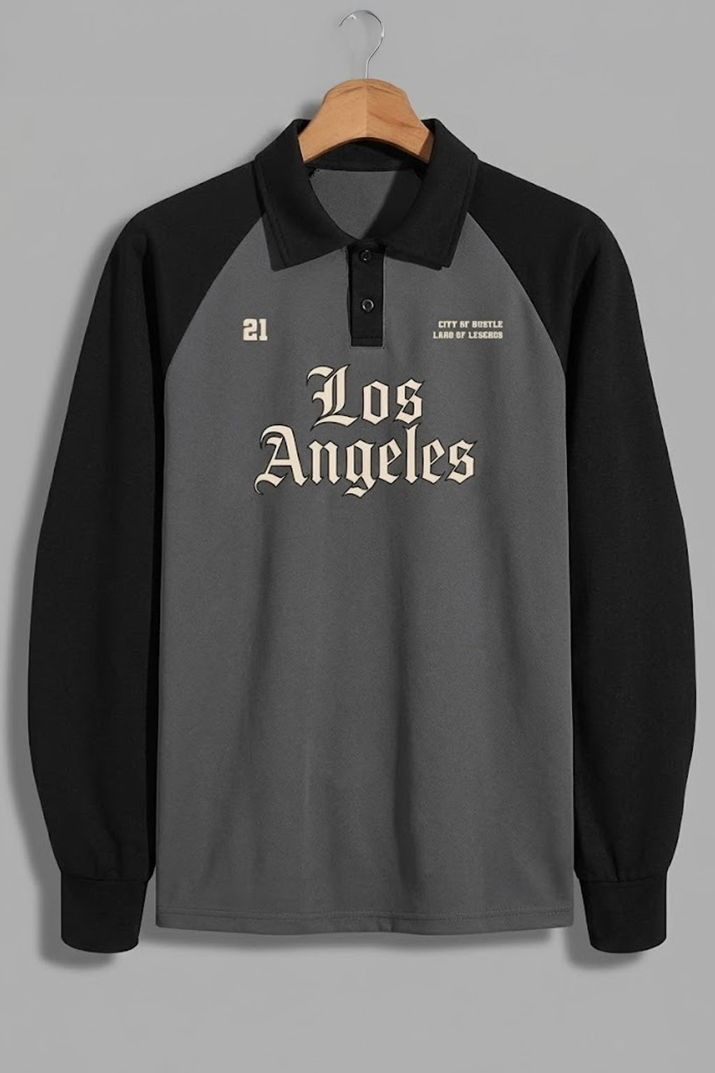 Los Angeles Grey Oversized Full Sleeve Exclusive Polo T-shirt