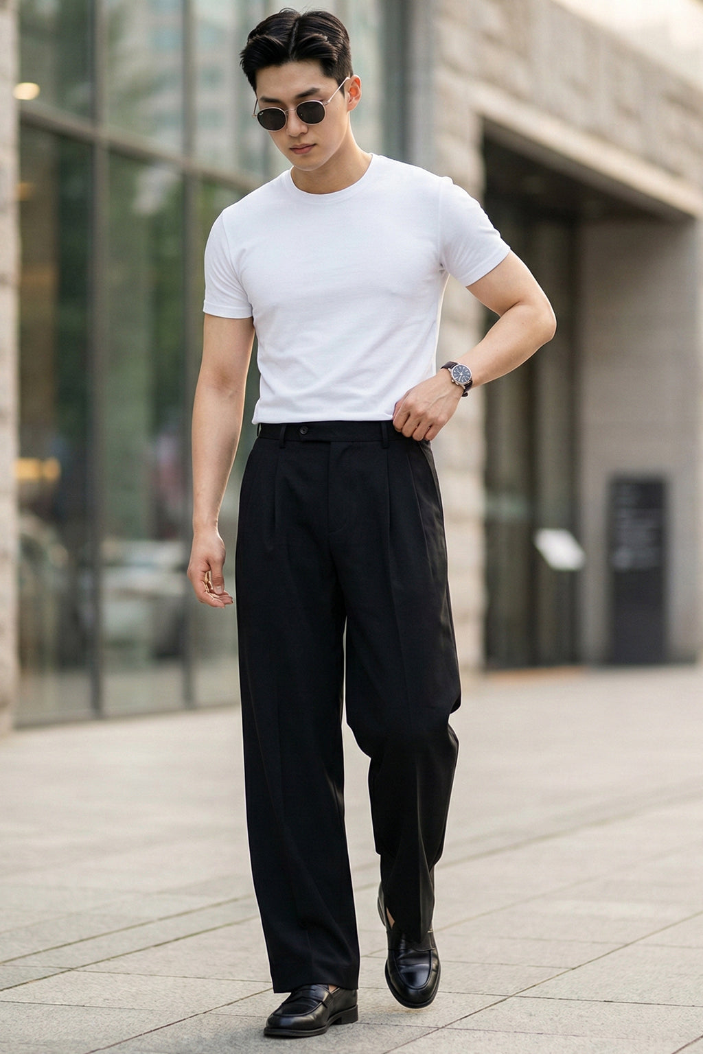 Black Tailored High-Waist Formal Wide-Leg Korean Pant