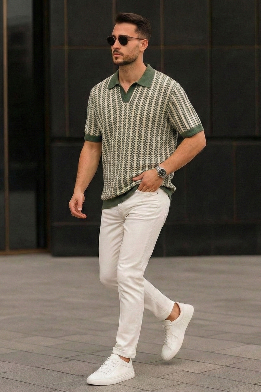 Signature Olive Green Flatknit Textured Boxy Fit Exclusive Polo T-Shirt