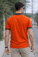 Orange Contrast Stripped Rib Collar Economic Regular Fit Pique Polo
