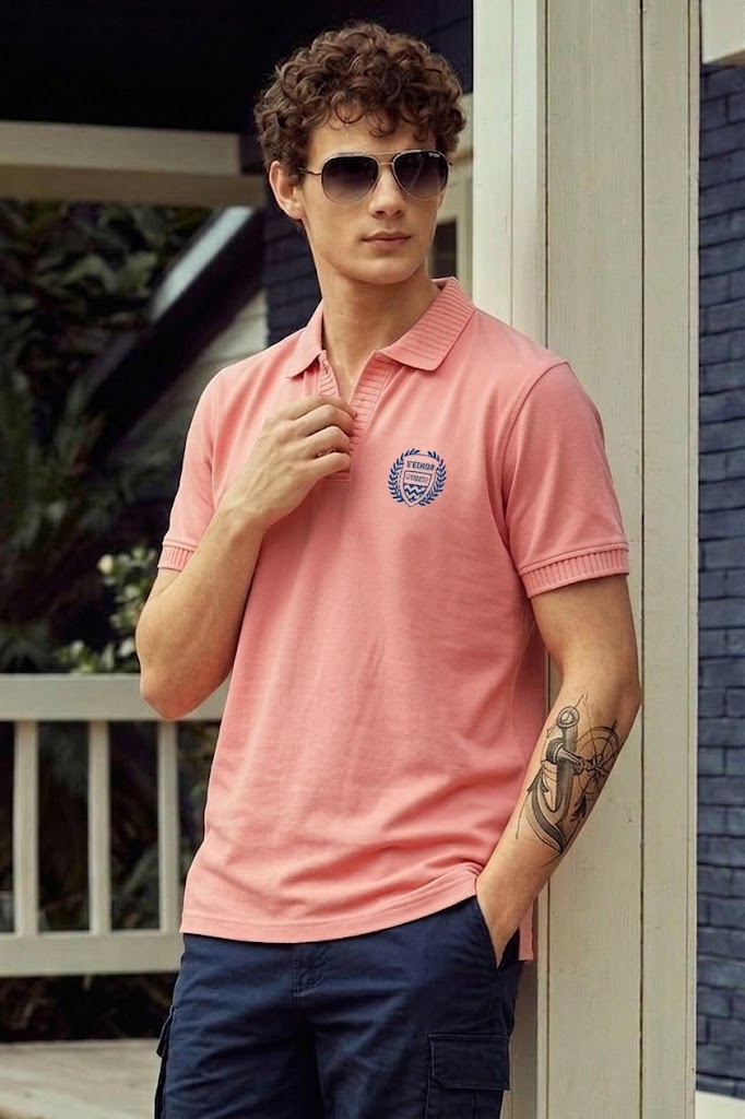 Veirdo Pink Rib Collar Economic Regular Fit Pique Polo