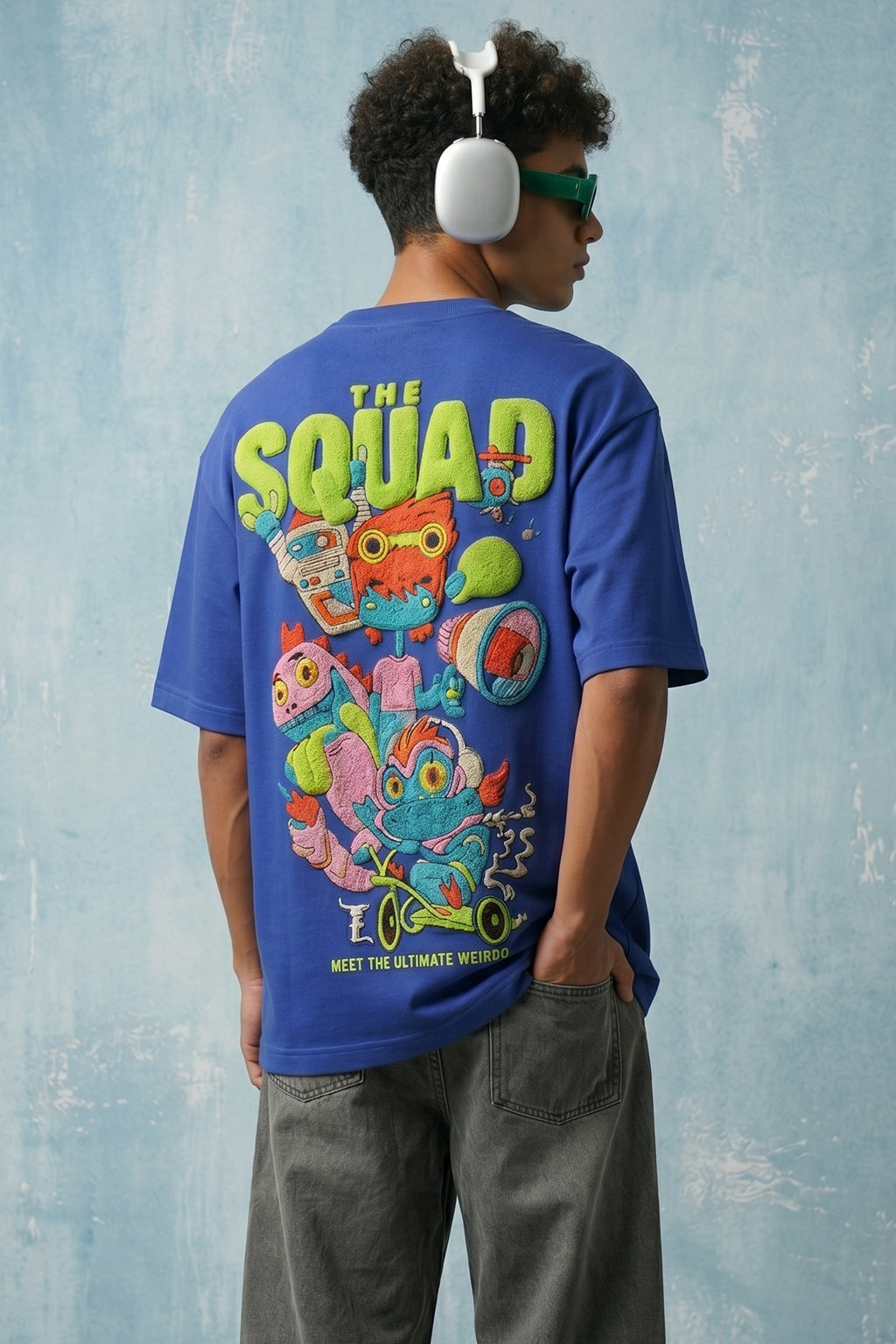 Squad Royal Blue Oversized Puff Printed Exclusive T-shirt