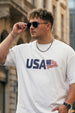 USA White Graphic Printed Plus Size T-shirt