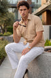 Beige Plain Regular Fit Half Sleeve Single Pocket Exclusive Shirt