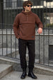Veirdo Chocolate Oversized Plain Button-Neck Pullover Hoodie