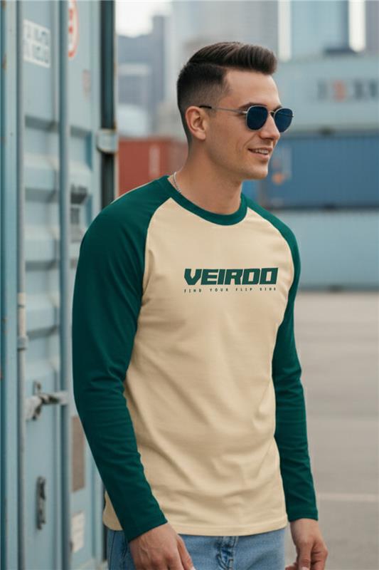 Veirdo Green & Swanwhite Raglan Full Sleeve Printed T-shirt