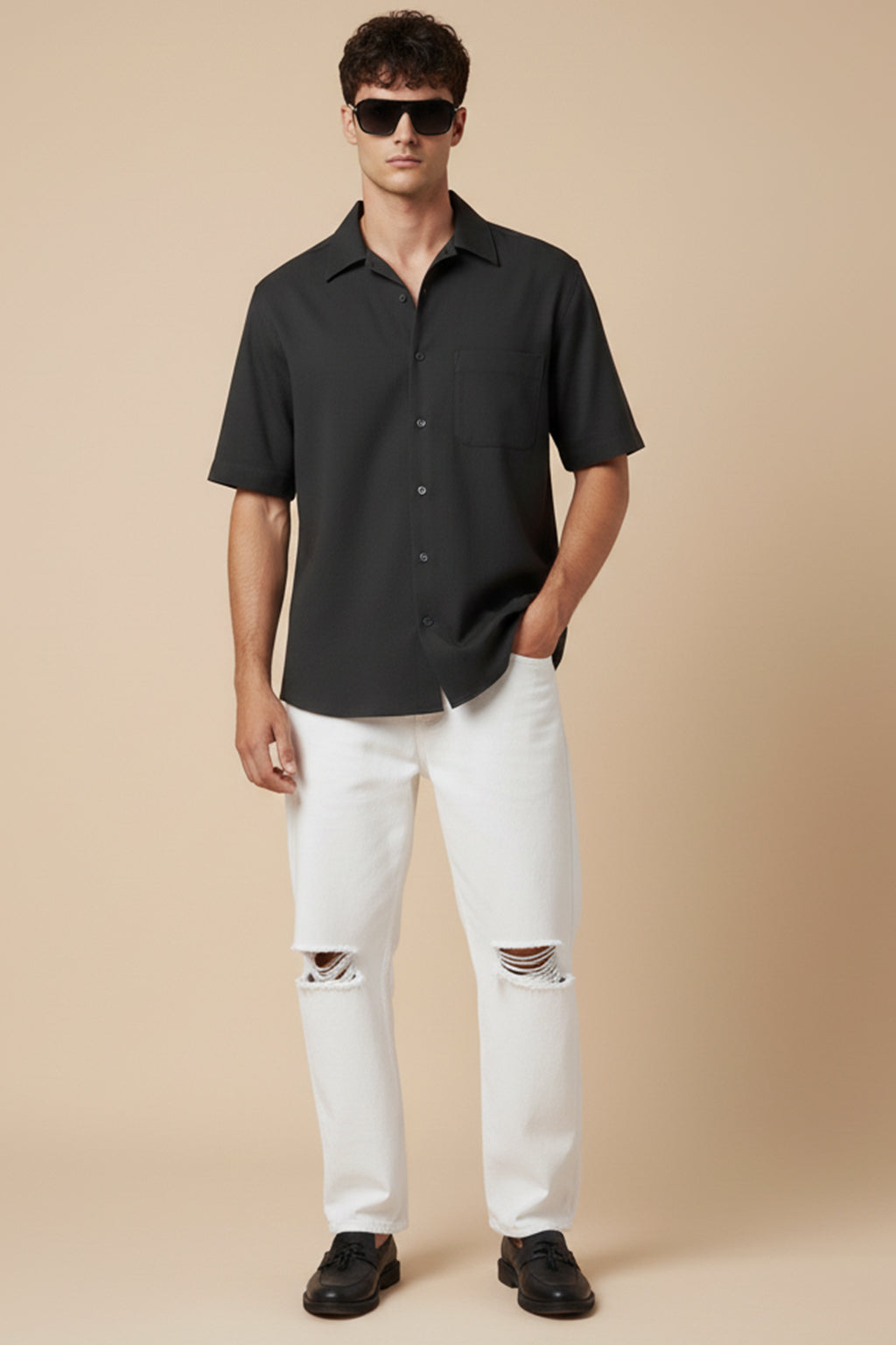 Black Plain Regular Fit Half Sleeve Single Pocket Exclusive Shirt