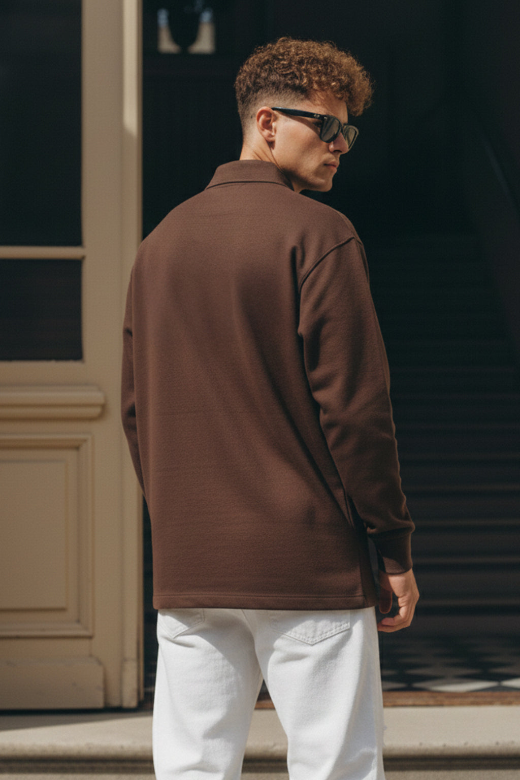 Be Veirdo Brown Oversized Full Sleeve Exclusive Polo T-shirt