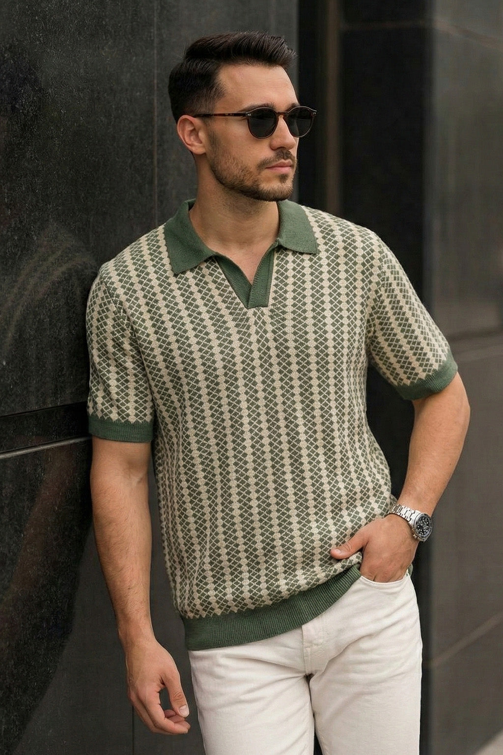 Signature Olive Green Flatknit Textured Boxy Fit Exclusive Polo T-Shirt