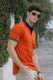 Orange Contrast Stripped Rib Collar Economic Regular Fit Pique Polo
