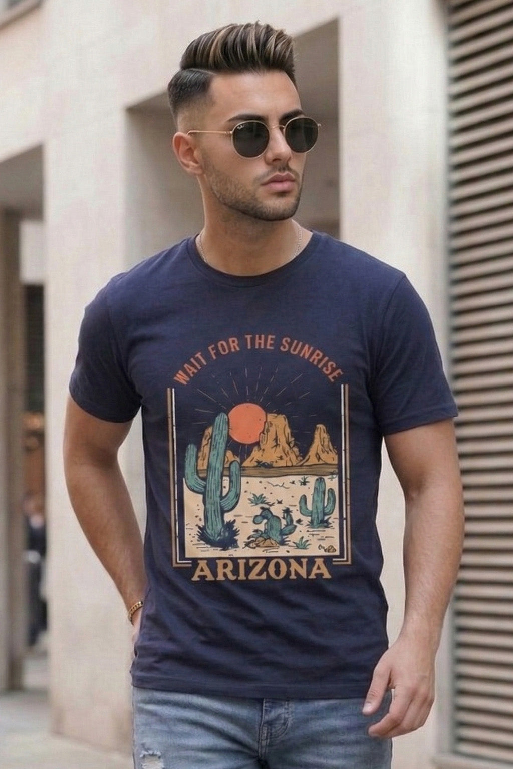 Arizona Navy Regular Fit Printed T-shirt