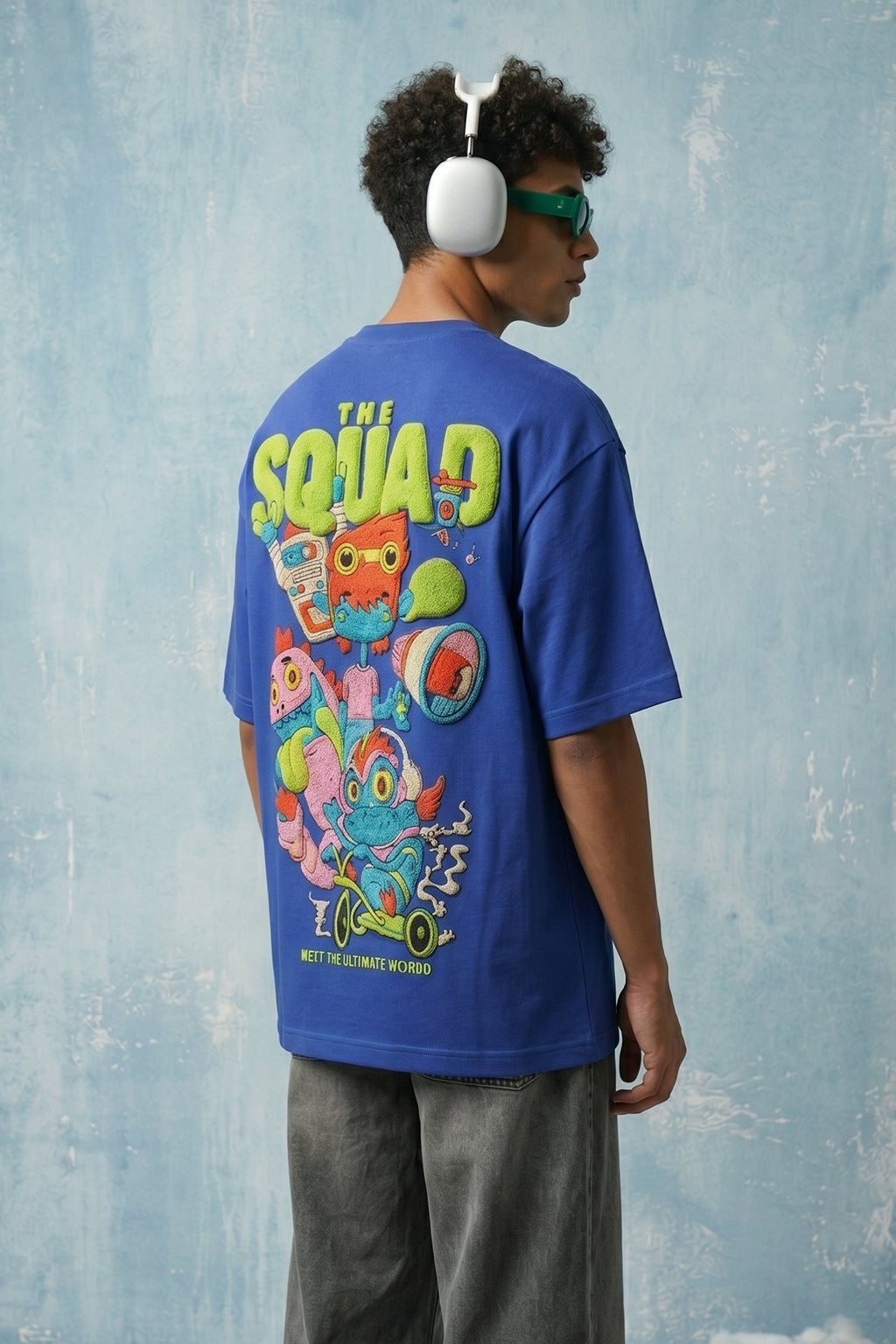 Squad Royal Blue Oversized Puff Printed Exclusive T-shirt