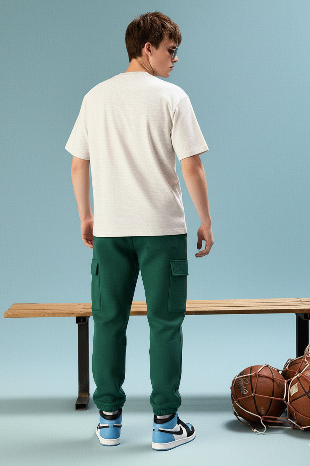 Aventurine Solid Baggy Fit Cargo Joggers
