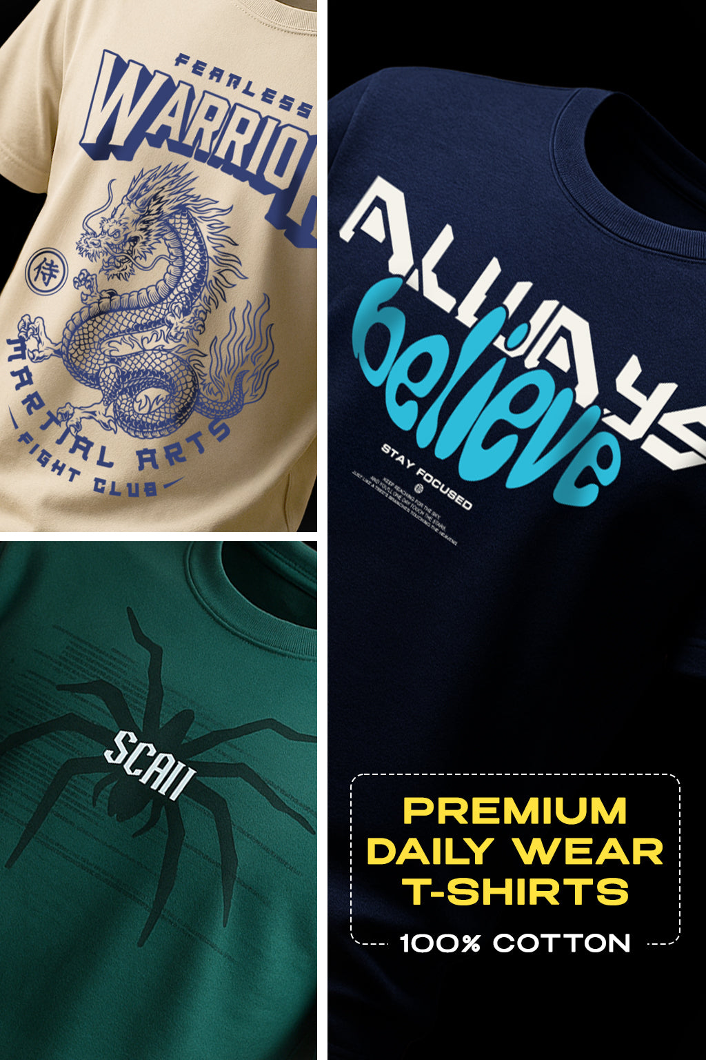 Pack of 3 Printed Regular Fit T-Shirts