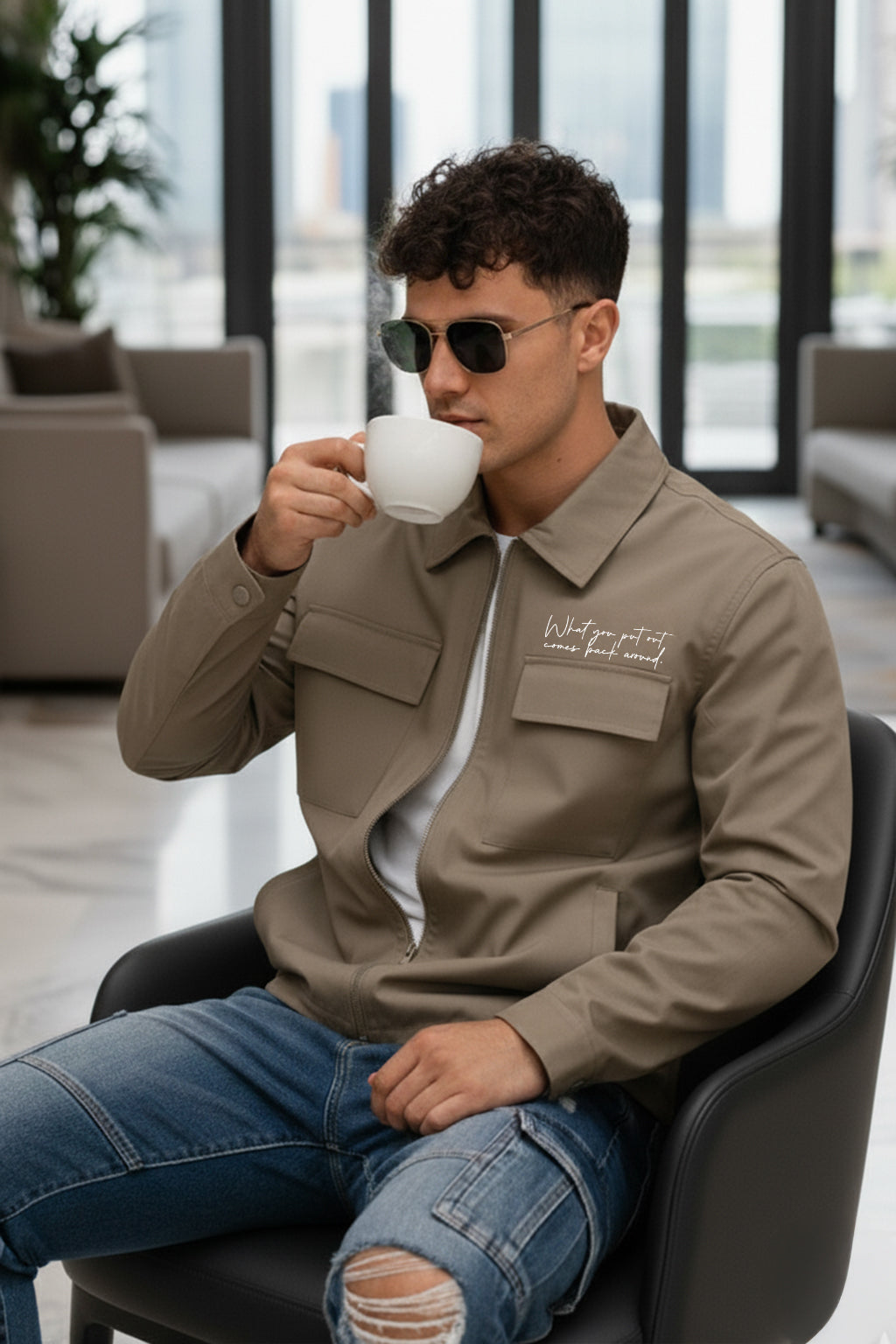 Khaki 4-Pocket Regular Fit Nylon Exclusive Shacket