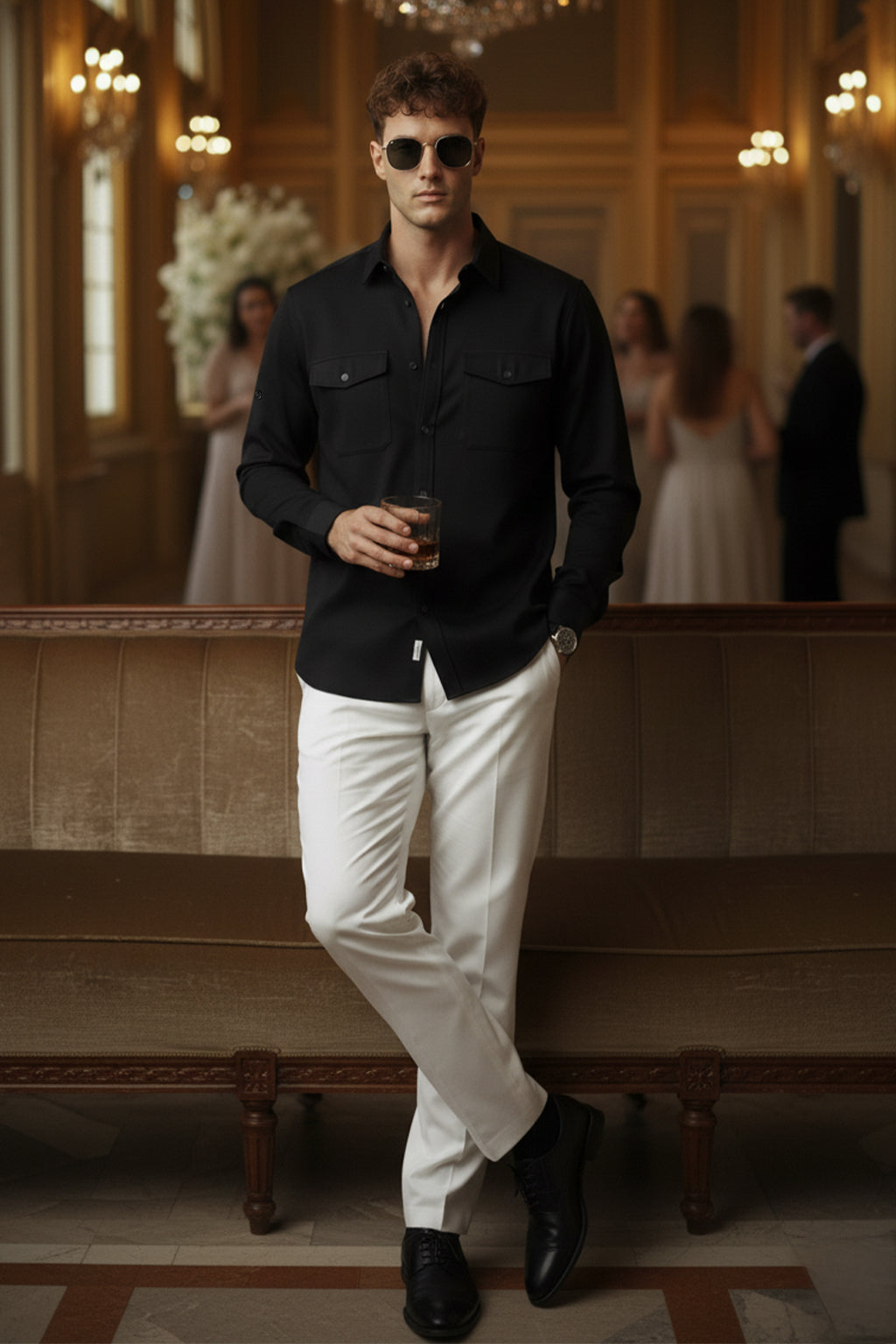 Black Plain Relaxed Fit Full Sleeve Dual Pocket Utility Exclusive Shirt