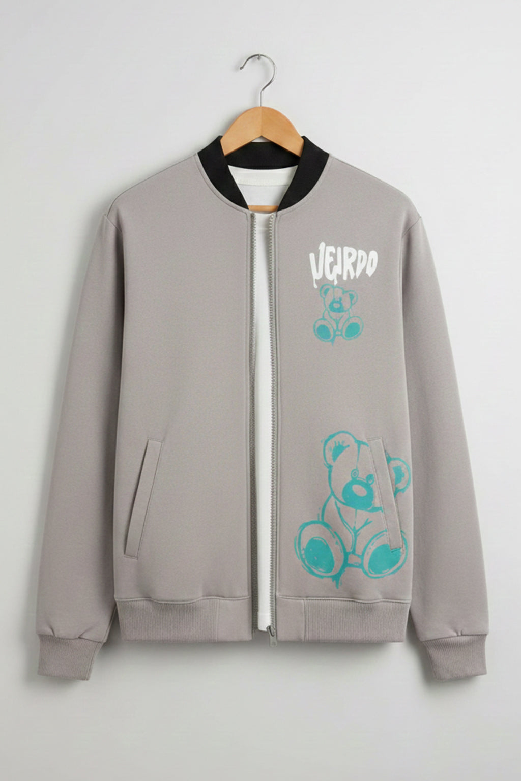 Grey Back Graphic Printed Varsity Jacket