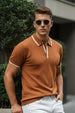 Brown Diamond Wave Flatknit Textured Regular Fit Exclusive Polo T-Shirt