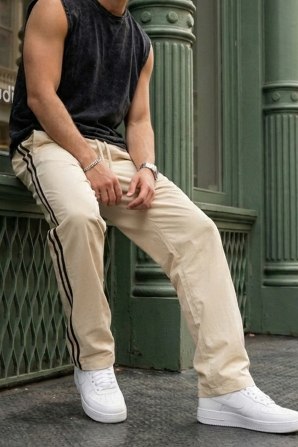 Nothing Impossible Beige Side Stripe Knitted Cargo