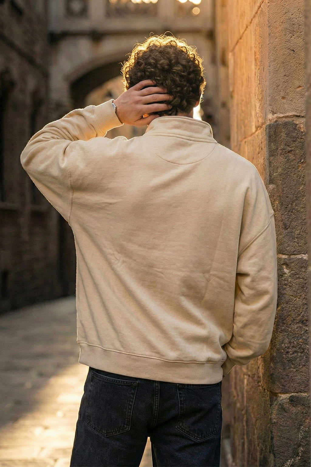 Veirdo Original Beige Oversized Full Sleeve Printed Exclusive Polo T-shirt