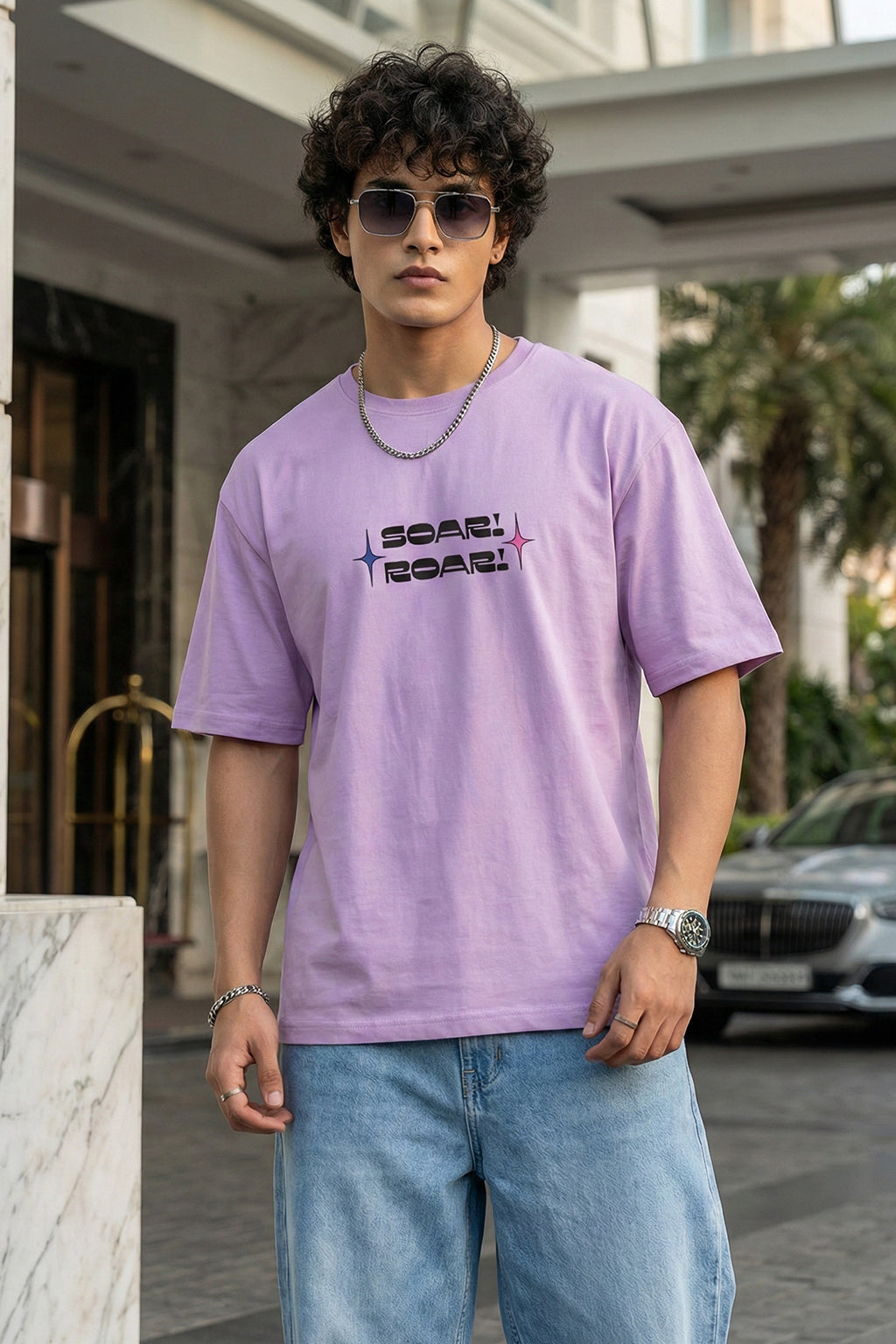 Sour Roar Lilac Oversized Printed T-shirt