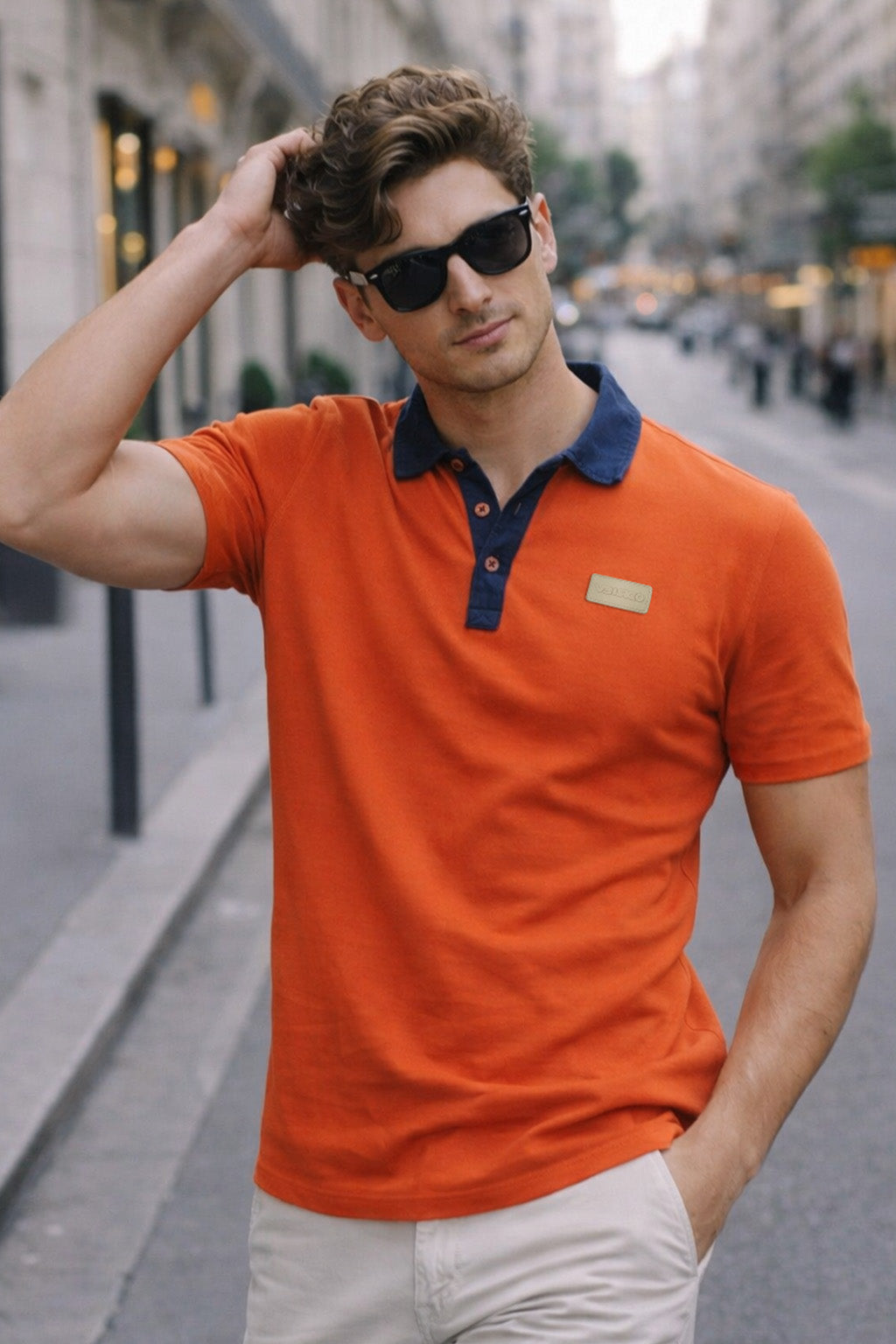 Orange Contrast Collar Economic Regular Fit Pique Polo