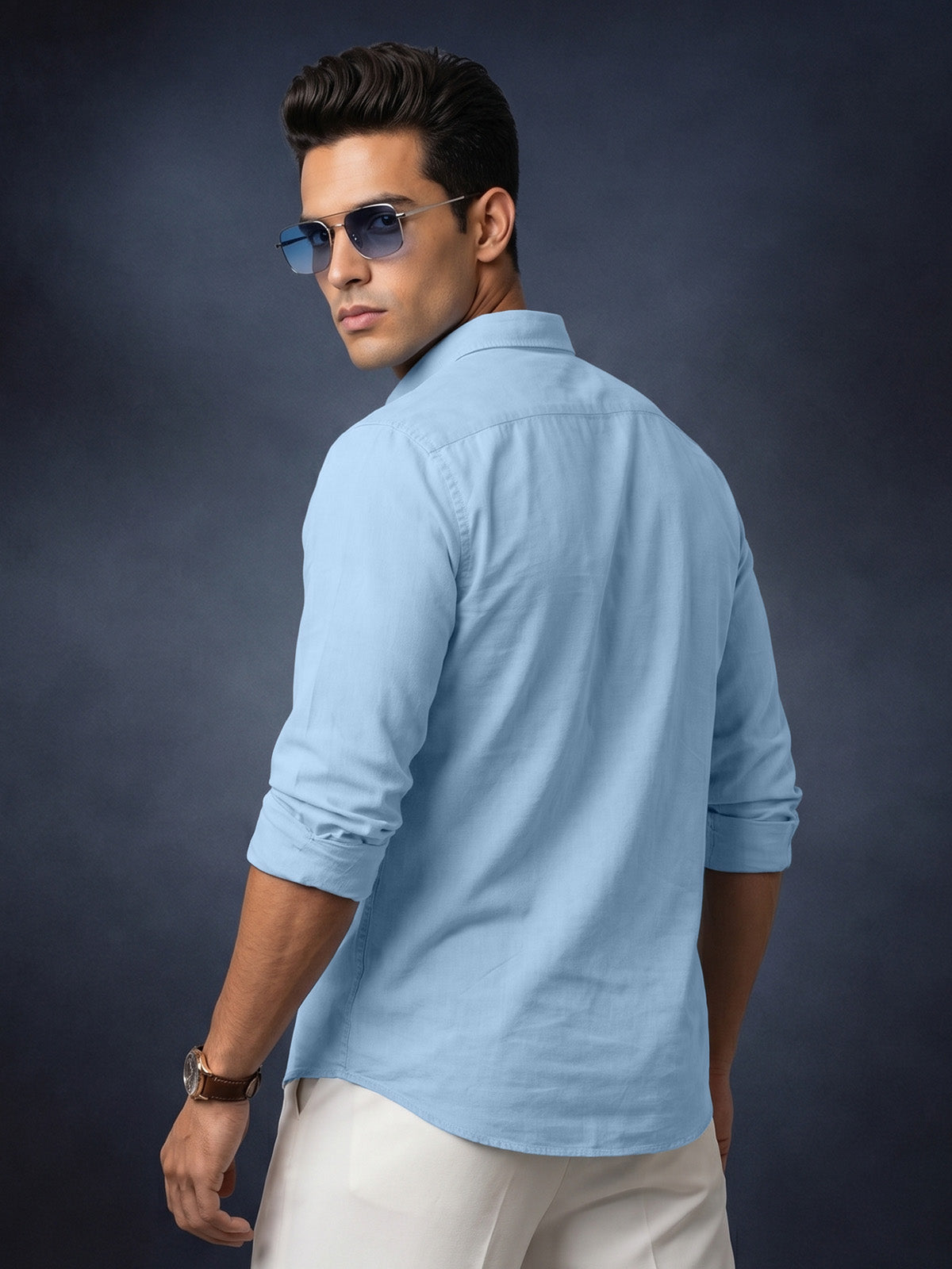 Sky Blue Plain Relaxed Fit Full Sleeve Dual Pocket Utility Exclusive Shirt