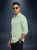 Smoke Green Plain Relaxed Fit Full Sleeve Dual Pocket Utility Exclusive Shirt