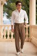 Brown Tailored High-Waist Adjustable Weist Korean Pant