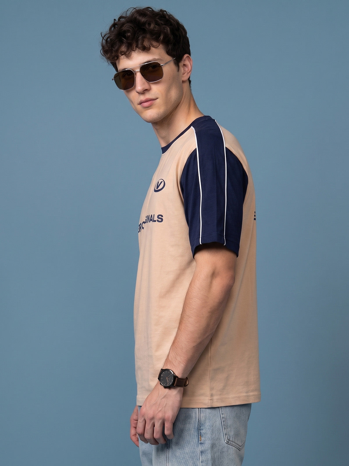 Originals Colorblock Beige Oversized Graphic Printed T-shirt