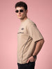 Veirdo Originals Piped Beige Oversized Graphic Printed T-shirt