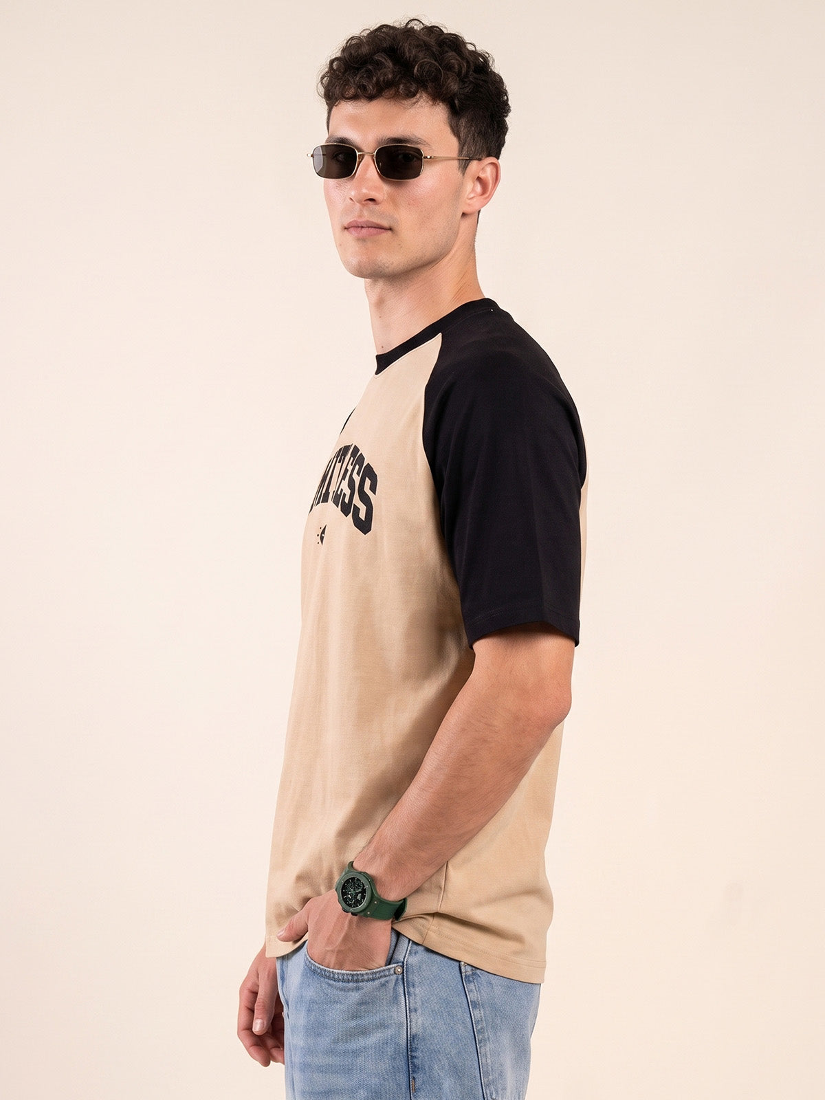 Limitless Raglan Beige Oversized Graphic Printed T-shirt